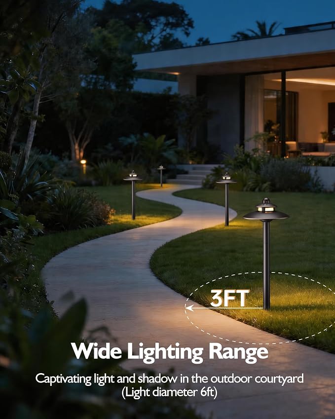 LITFIT Low Voltage Landscape Lighting, 3CCT 2700K/3000K/4000K Electric LED Garden Lights, 12V 3.87W 16.3" Tall Pathway Light Wired, ORB Aluminum Yard Light, Waterproof Outdoor Light Fixture, 4 Pack