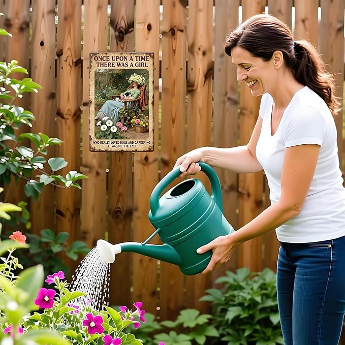 Garden Metal Tin, A Girl Loves Dogs and Gardening Sign | Funny Wall Art for Outdoor Garden Yard Porch Patio Backyard Wall Decor,Gardening Gifts for Women