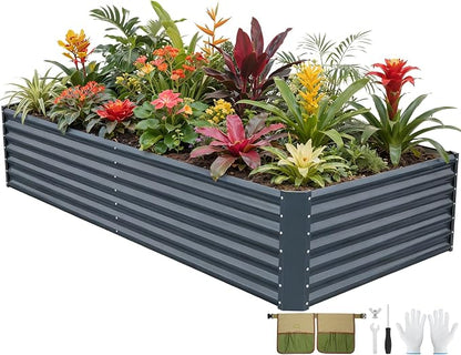 G GOOD GAIN 8x4x2 ft Galvanized Raised Garden Bed Kit, Large Metal Planter Box Outdoor for Vegetables, Flowers, Herbs, 478 Gallon Capacity Deep Root Design, Grey