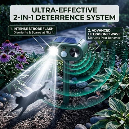 4 Pack Ultrasonic Deer Repellent for Plants Garden Solar Animal Repellent Outdoor with Motion Sensor & Strobe Light for Rabbit Cat Deterrent Raccoon Squirrel Fortress Pro Keep Pests Out of Yard Farm