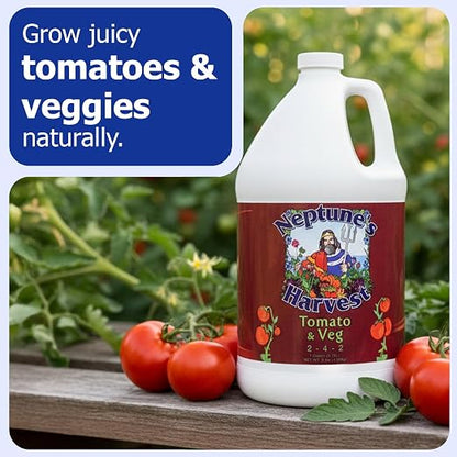 Neptune’s Harvest Organic Tomato & Vegetable Plant Fertilizer (2-4-2) - Liquid Plant Food w/Fresh Fish, Seaweed, Molasses, Yucca Extract, & Humic Acids - for Vegetable Garden (Gallon)