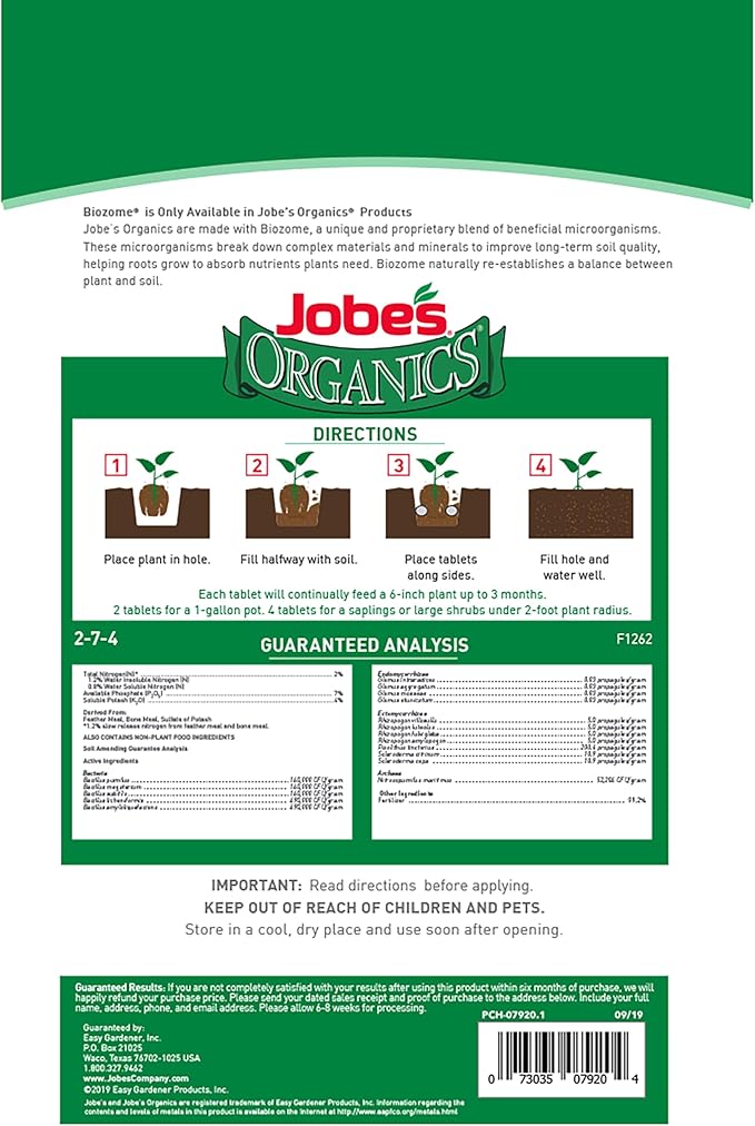 Jobe's Organics Fast Start Planting Fertilizer Tablets, Organic Fertilizer for Transplants, Seedlings, and New Growth, 20 Count