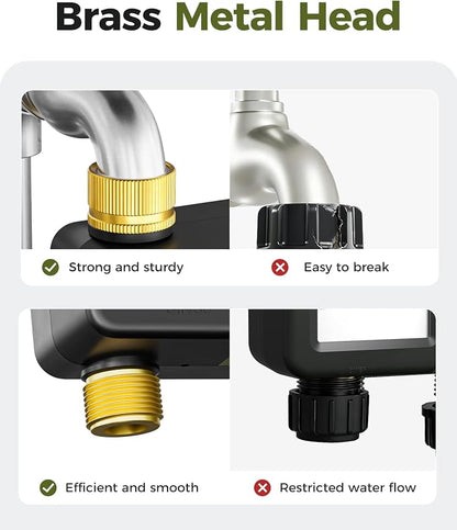 Diivoo Brass Sprinkler Timer, IP66 Waterproof Programmable Hose Timers for Watering with Large Display, Rain Delay & Manual Mode for Outdoor Automatic Irrigation of Garden, Lawn, Yard