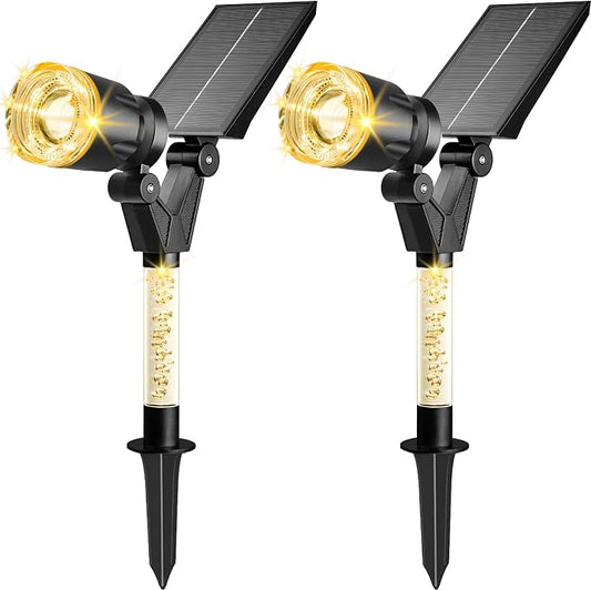 Solar Lights Outdoor Waterproof Spot Lights, 2 Pack Solar Powered Garden Spotlights for Outside Yard Pathway House Landscape Lighting, Auto On/Off, 3000K Warm White