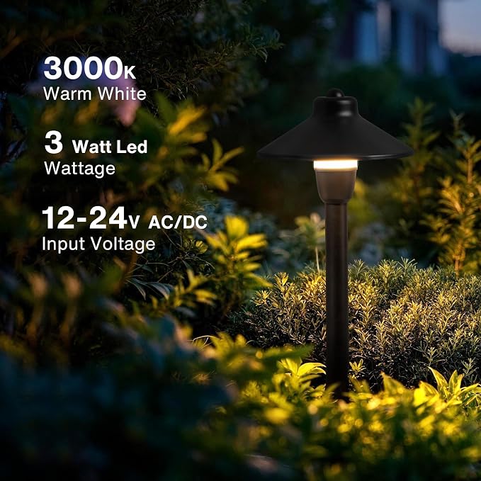 SUNVIE Low Voltage Pathway Lights 12V LED Landscape Path Lights 3000K Outdoor Waterproof Landscape Lighting 3W Aluminum Low Voltage Landscape Lights for Walkway Yard Garden ETL Listed Cord, 4 Pack
