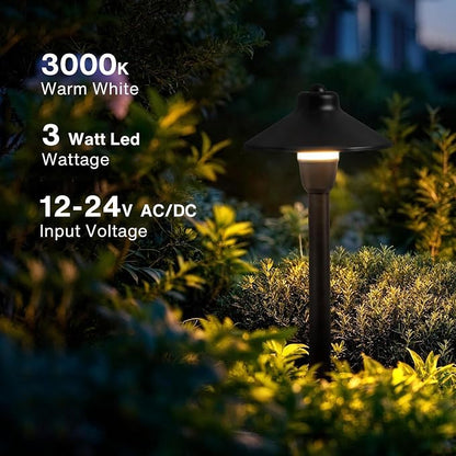 SUNVIE Low Voltage Pathway Lights 12V LED Landscape Path Lights 3000K Outdoor Waterproof Landscape Lighting 3W Aluminum Low Voltage Landscape Lights for Walkway Yard Garden ETL Listed Cord, 4 Pack