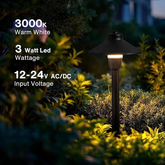 SUNVIE Low Voltage Pathway Lights 12V LED Landscape Path Lights 3000K Outdoor Waterproof Landscape Lighting 3W Aluminum Low Voltage Landscape Lights for Walkway Yard Garden ETL Listed Cord, 4 Pack