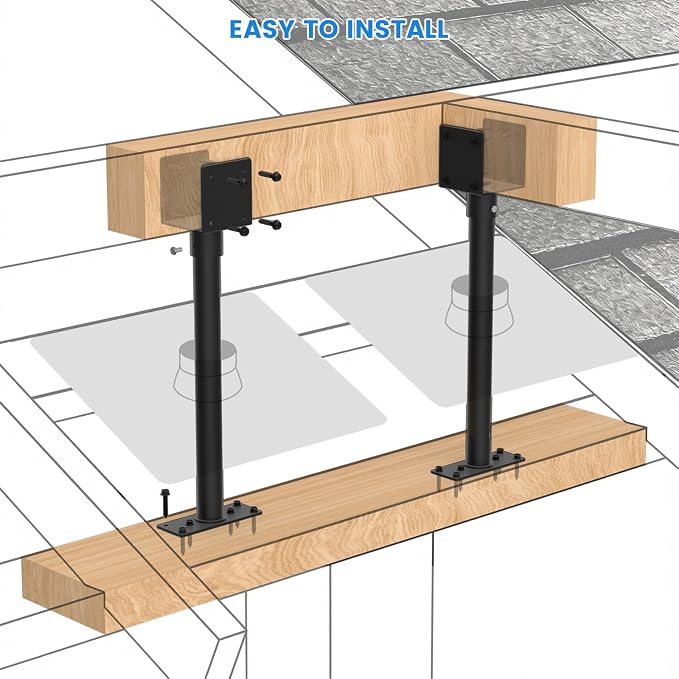 2 Pc 3.6" Heavy Duty Saddle Roof Riser Brackets for Patio Pergolas, 18" High Roof Riser, Adjustable Patio Roof Riser, Black Powder-Coated Fit 4x4, 4x6 Lumber for Patio Gazebos/Balconies