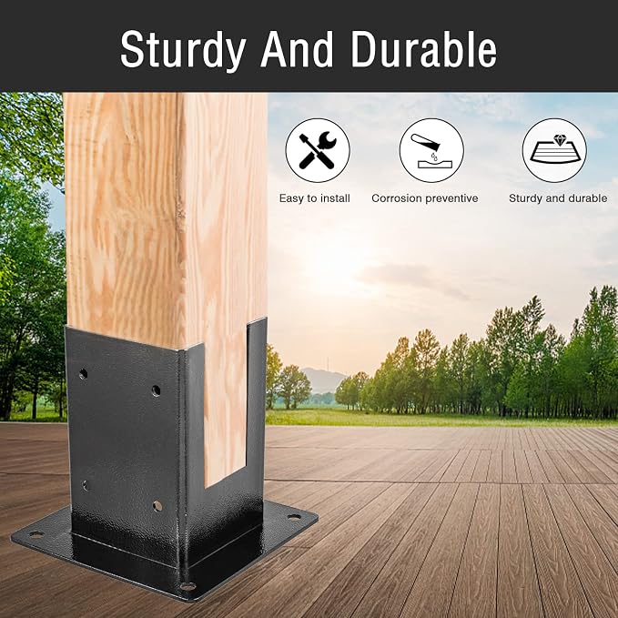 4x4 Pergola Brackets Kit, 3-Way Powder-Coated Woodworks Corner Brackets, 2 Bracket Shoulders & 2 Wood Post Base, 4PCS Woodwork Pergola Kit Elevated Wood Stand Kit