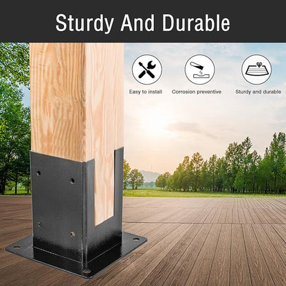 4x4 Pergola Brackets Kit, 3-Way Powder-Coated Woodworks Corner Brackets, 2 Bracket Shoulders & 2 Wood Post Base, 4PCS Woodwork Pergola Kit Elevated Wood Stand Kit