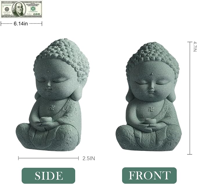 Little Buddha, Sakyamuni Buddha Statue - Handmade Stone for Meditating Zen Fish Aquarium Tank Desktop Decor, Baby Buddha Figurine, Buddha Statue Indoor, Buddha Statue Outdoor, Buddha Statues for Home