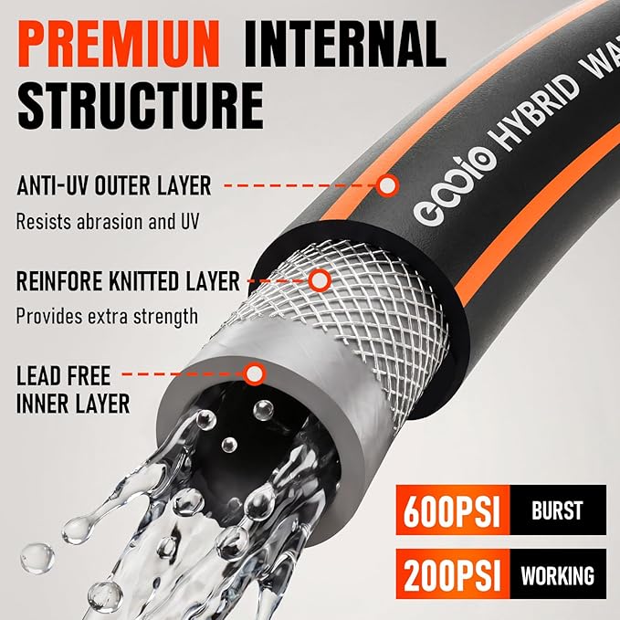 Short Garden Hose 10 ft x 5/8", Heavy Duty Small Flexible Water Hose, Kink Resistant Lightweight Hybrid Hose, Leakproof Yard Hose with Male to Female Fittings