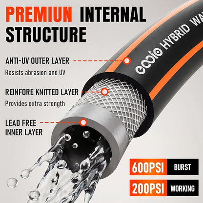Short Garden Hose 10 ft x 5/8", Heavy Duty Small Flexible Water Hose, Kink Resistant Lightweight Hybrid Hose, Leakproof Yard Hose with Male to Female Fittings