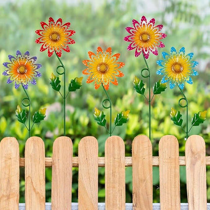 5 Pack Metal Flowers Decorative Garden Stakes, Metal Flowers for Outside Spring Yard Decor, Decorative Yard Art for Lawn, Patio, Fence,Garden Decor
