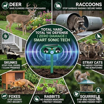 Ultrasonic Deer Repellent Device for Plants Garden Solar Animal Repellent Outdoor with Motion Activated for Rabbit Cat Deterrent Raccoon Squirrel Fortress Pro Keep Pest Out of Yard,2 Pack