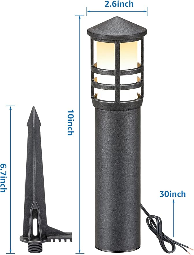 SUNVIE 12-Pack Low Voltage Landscape Pathway Lights 3W Outdoor Landscape Lighting 3000K 12-24V LED Bollard Path Lights Wired CRI 90+ Aluminum Pathway Lighting for Walkway Yard Garden, ETL Listed Cord