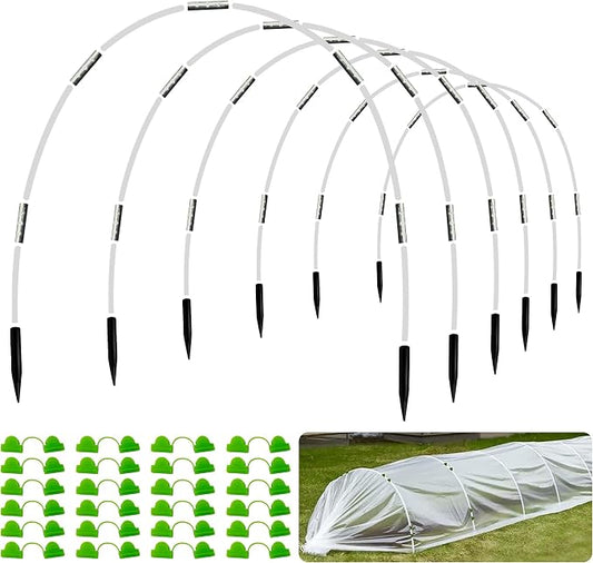 8FT Rust-Free Fiberglass Garden Hoops -36 PCS DIY Grow Tunnel Kit for Raised Beds, Row Cover Support with Connectors/Clips, Year-Round Plant Protection from Frost, White