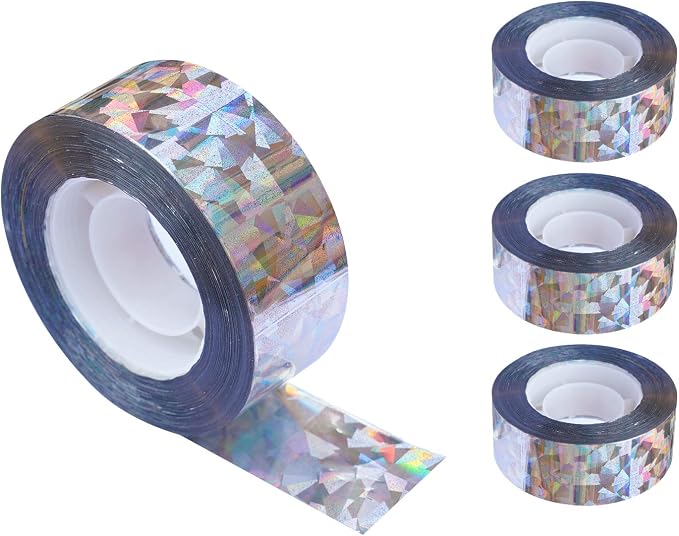 iFealClear 4 Pack Bird Reflective Scare Tapes, Dual-Sided Pigeon Scare Tapes for Garden, Farm, Outdoor, 1048ft Bird Reflective Tape to Keep Away Woodpecker, Blackbirds, Grackles, Herons