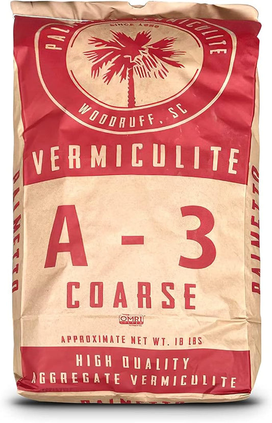 Palmetto Vermiculite Coarse Grade A-3 Horticultural Soil Additive, 4 Cu Ft Bag - Gardening and Potting Mix for Seed Starting, Aeration, and Drainage