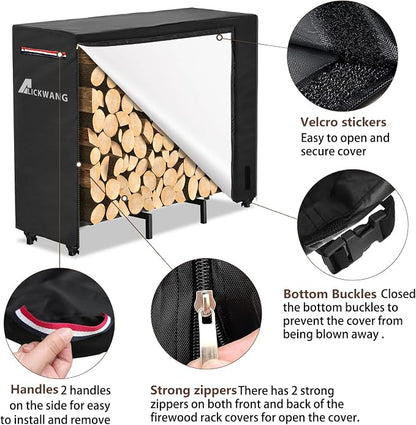 5ft Firewood Rack Cover,Heavy Duty 600D Waterproof Outdoor Firewood Storage Rack Covers,All Weather Protection Outdoor Firewood Rack Covers.24 D x 60" W x 42" H(Cover Only)