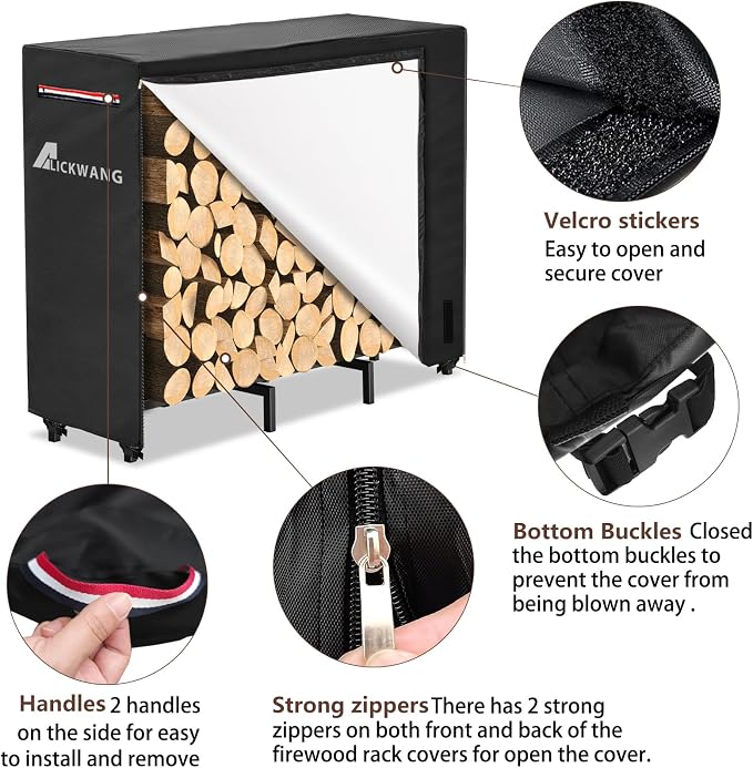 4ft Firewood Rack Cover,Heavy Duty 600D Waterproof Outdoor Firewood Storage Cover,All Weather Protection Outdoor Wood Rack Cover.24 x 48 x 42 Inch(Cover Only)