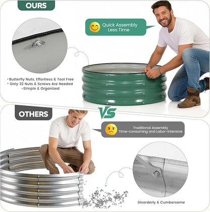 Galvanized Raised Garden Bed Outdoor, Round Metal Planter Boxes 2 Pcs, 3x3x1ft Steel Raised Bed Kit for Planting Vegetables, Fruits, Flowers(LotusGreen)