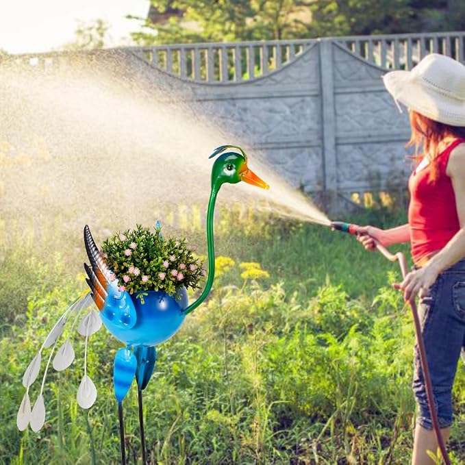 Peacock Decor Planter for Outdoor Plants, Metal Planters with Drainage Peacock Gifts for Women Mother, Garden Planters Decor Peacocks for Outside Patio, Lawn, Yard, Porch