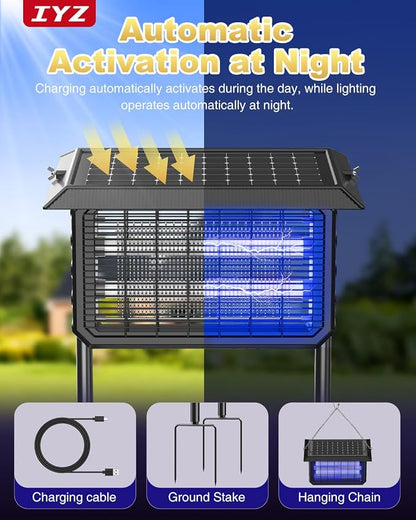 Solar Bug Zapper Outdoor,Solar Powered Bug Zapper Solar Mosquito Zapper Cordless Fly Trap with Dual Power & 6000mAh Battery, Solar Mosquito Zapper Outdoor for Backyard, Patio, Garden, RV, Camping