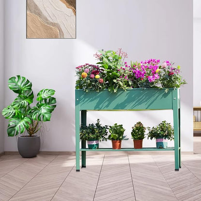 Raised Garden Bed, Elevated Green Metal Plant Box with Legs, Standing Garden Stand with Drainage Holes (40" L x 11" W x 31" H)