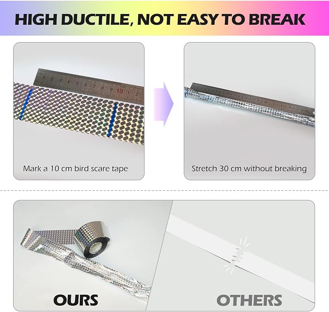 Ruolan Bird Scare Tape Ribbon,Reflective Tape Keep Birds Away Outdoor,Double Side Bird Flash Tape, Scare Geese, Pigeon, Duck, Woodpecker (1400FT)