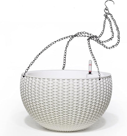 Dexceder 13.5 Inch Self Watering Hanging Planter (White) | Thickened Large Hanging Basket Flower Plant Pot with Water Level Indicator Indoor Outdoor