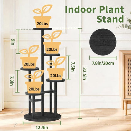 LASZOLA 5 Tiered Wood Plant Stand Indoor Corner, Flower Holder Rack Tall for Multiple Plants, Rustic Planter Shelf Display for Patio Garden Balcony Living Room， Black