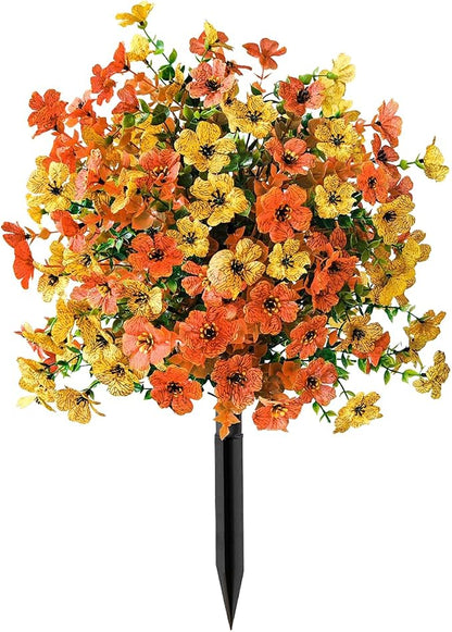 24 Inch Artificial Flower Stake Outdoor Decor - Multi-Color Garden Stakes for Yard & Lawn, No Fade Heavy Duty Plastic, All Season Decoration (Orange)