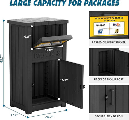 LHBGO Package Delivery Box with Sign, Lockable & Weatherproof Anti-Theft Parcel Delivery Box for Porch, Curbside, Patio，Black