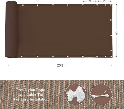 90% Outdoor Sun Shade Cloth, 6’ x 20’, Pergola, Deck, and Backyard Patio Sunshade with UV Protection, Heat Resistant HDPE Material, Reinforced Grommets (6x20 FT，Brown)