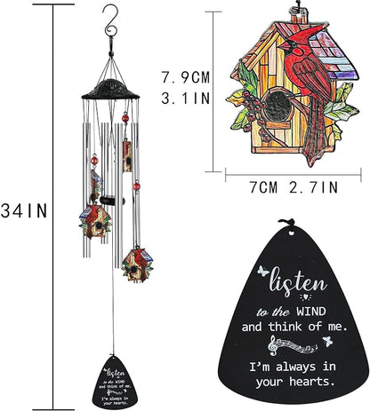 34'' Large Cardinal Red Bird Wind Chimes for Outside Garden Patio Decor | Memorial Wind Chimes Outdoor;Red Bird Windchime,Cardinal Gifts,Sympathy Gifts for Loss of Loved One,Aluminum Tube,with S hook