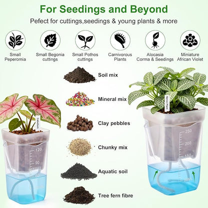2” Clear Self Watering Pots for Indoor Plants, 8PCS Mini Plastic Nursery Planters with Water Level Indicator & Drainage Holes for Propagation,Succulents,Seedling,African Violet,Plant Labels