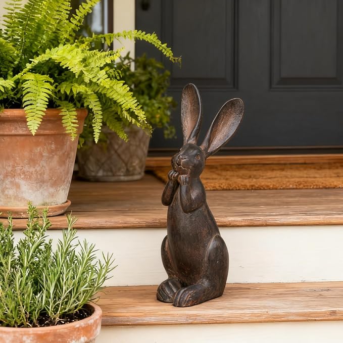 DiliComing Bunny Decor Resin Animals Statue - Garden Decorations Garden Decor for Outside Cute Cheeky Bunny Figurine Statues for Home Decor Outdoor Decor for Porch 5 × 4 × 11 Inch