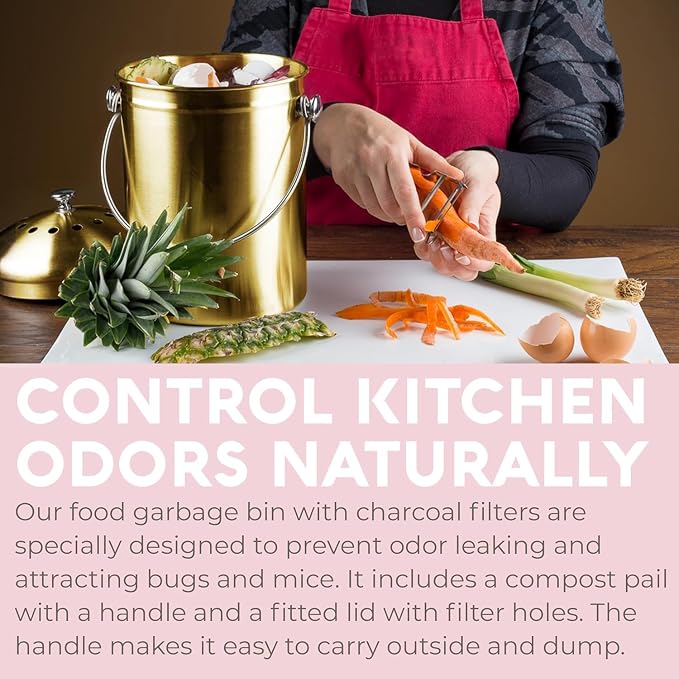 EPICA Countertop Compost Bin Kitchen | 1.3 Gallon | Odorless Composting Bin with Carbon Filters | Indoor Compost Bin with Lid | Stainless Steel Kitchen Composter for Food Scraps & Waste Recycling