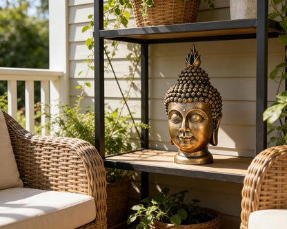 Buddha Head Statue Zen Meditation Decoration, 11 inch Resin Antique Golden Buddha Head Statue for Buddhist Spiritual Altar Decoration Buddhism Gifts