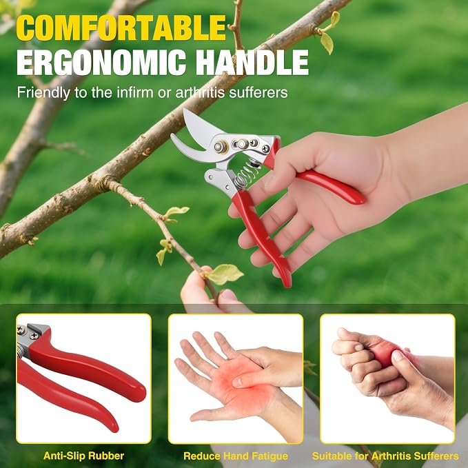 Yesker Pruning Shears Garden Shears 8.6" Professional Bypass Garden Scissors Yard Clippers with Sharp SK5 Steel Blade Heavy Duty Hand Pruners for Branch Flower Plant Trimming Cutting Gardening Tools