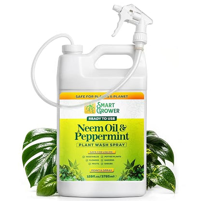 Neem Oil Spray for Plants with Peppermint Oil 128oz with Trigger Sprayer, Natural Plant Wash Made for Indoor and Outdoor Plants - 128oz Smart Grower