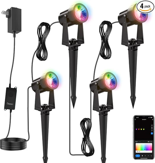 Ligency Smart Low Voltage Landscape Lights, 4-Pack RGBW Color Changing Outdoor Spotlights with Alexa & Google Control, IP65 Waterproof Landscape Lighting for Trees, Garden, Yard, Pathway & Holiday