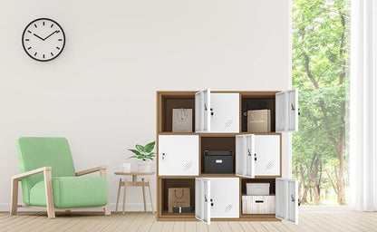 MECOLOR 9 Door Metal Office Storage Locker Cabinet, Gym School and Home Locker,Metal Locker Storage for Employee Staff or Workers(Browm and White)