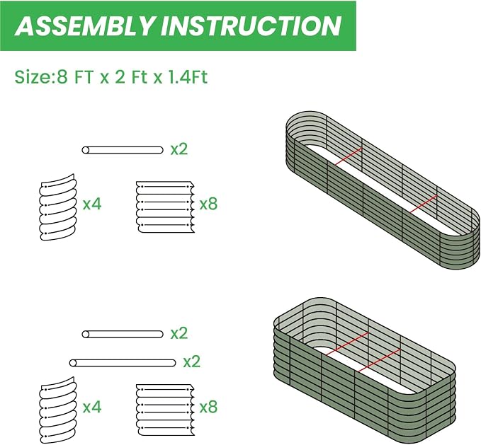 Raised Garden Bed Kit 8×2×1.4 FT Magnesium-Aluminum-Zinc Stainless Steel Metal Planter Box for Planting Outdoor Plants Vegetables (Gray)
