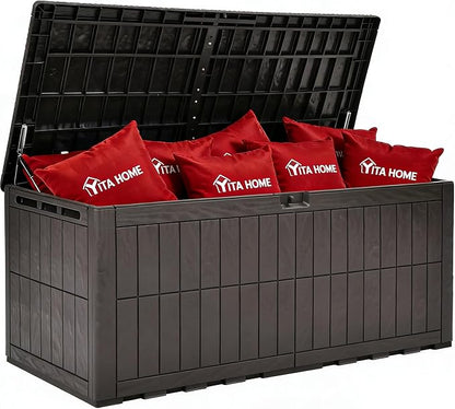YITAHOME XXL 240 Gallon Extra Large Deck Box | Waterproof Resin Outdoor Storage Box with Lock and 3-Person Bench Seating for Patio Furniture Cushions,Garden Tools & Pool