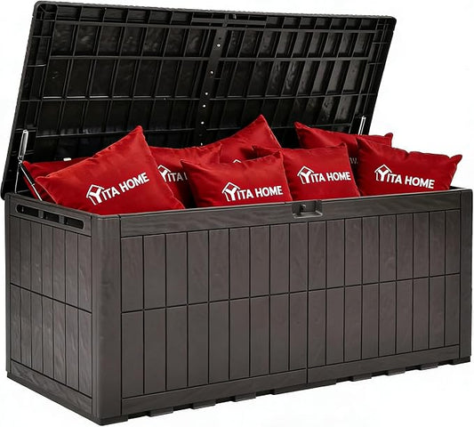 YITAHOME XXL 240 Gallon Extra Large Deck Box | Waterproof Resin Outdoor Storage Box with Lock and 3-Person Bench Seating for Patio Furniture Cushions,Garden Tools & Pool