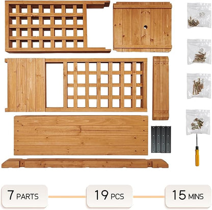 Raised Garden Bed Wooden Patio Planter with Trellis Outdoor Climbing Cucumber Box Pots Tomato Flower Vegetable Herb Porch, Tall Hanging Roof, Orange, 42.51" L x 17.32" W x 67" H