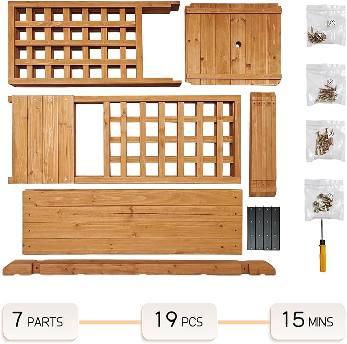 Raised Garden Bed with Wood Trellis Set of 2 Outdoor Planter Box for Tomatoes Climbing Vegetables Herbs Flowers Patio Pots Tall Hanging Roof 2 Drainage Holes Orange, 42.51" L x 17.32" W x 67" H