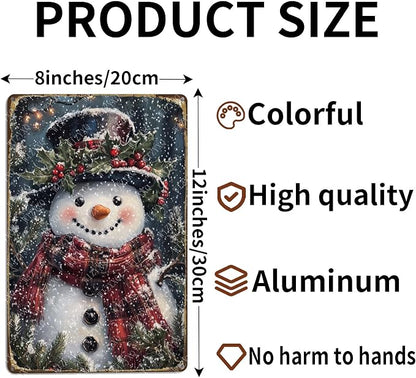 Snowman Sign Funny Winter Metal Sign Snowflakes Aluminum Tin Signs for Home Yard Office Bar Farmhouse Outdoor 12×8 Inch